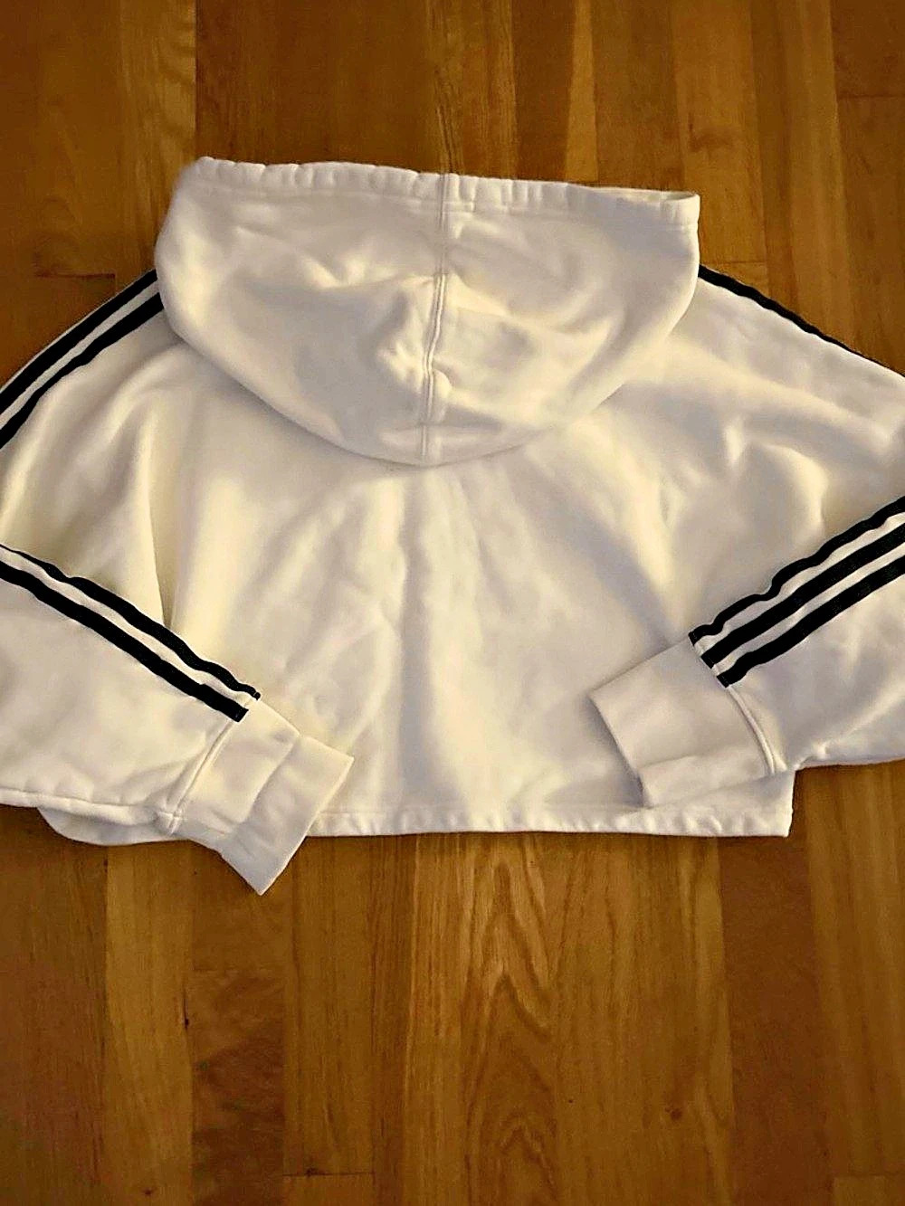 Adidas Cropped Track Hoodie White & Black Stripe Small - Picture 3 of 5